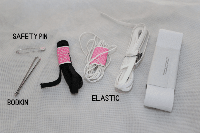 elastic, safety pins, and bodkins