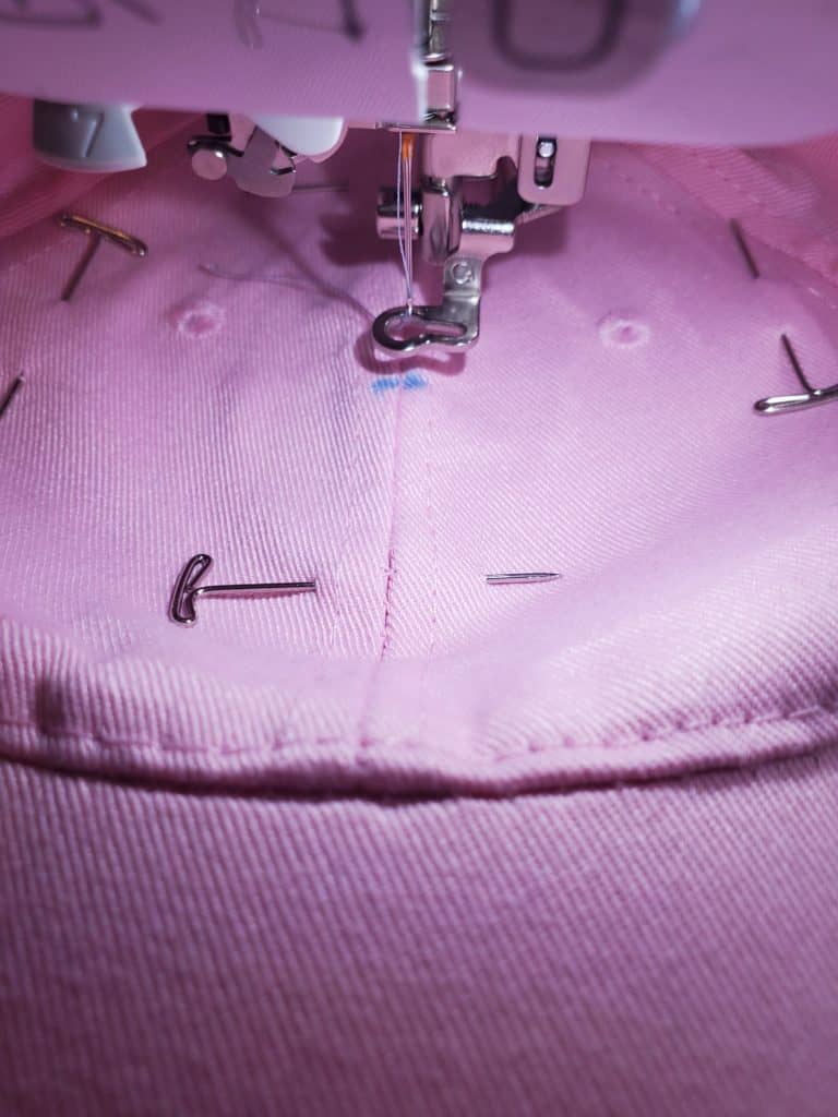 embroidery on a baseball cap - lining it up