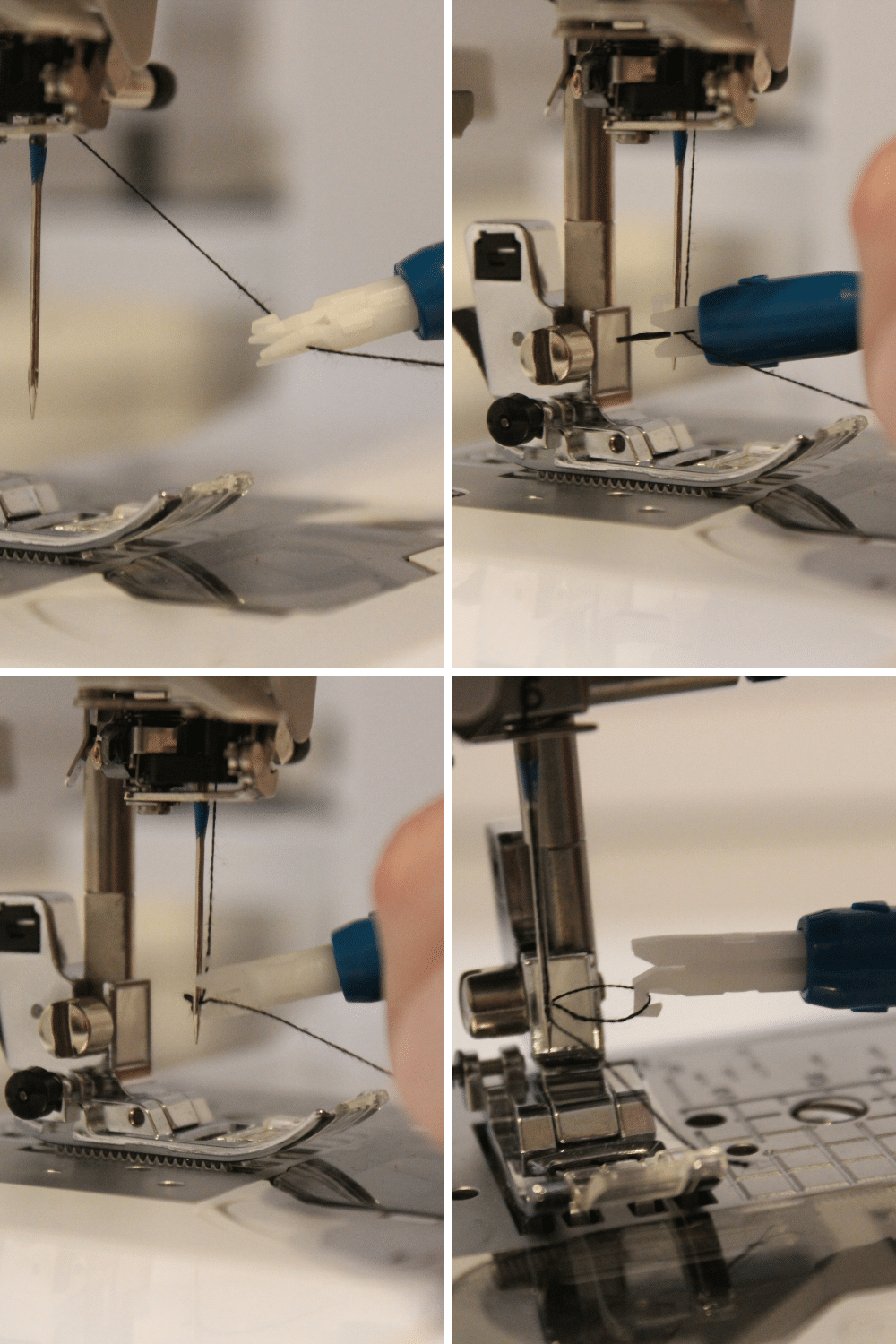 using the dritz needle threader to thread a sewing machine needle