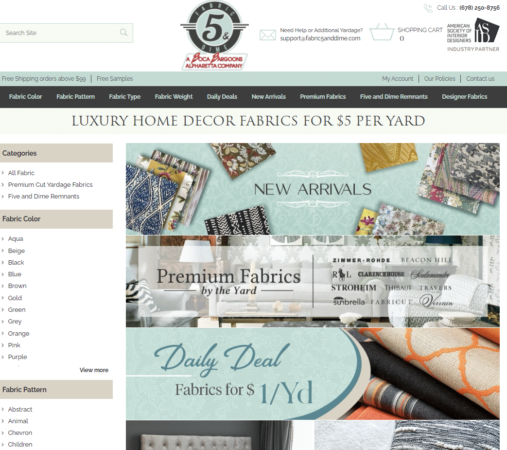 Fabric 5 & Dime WEbsite