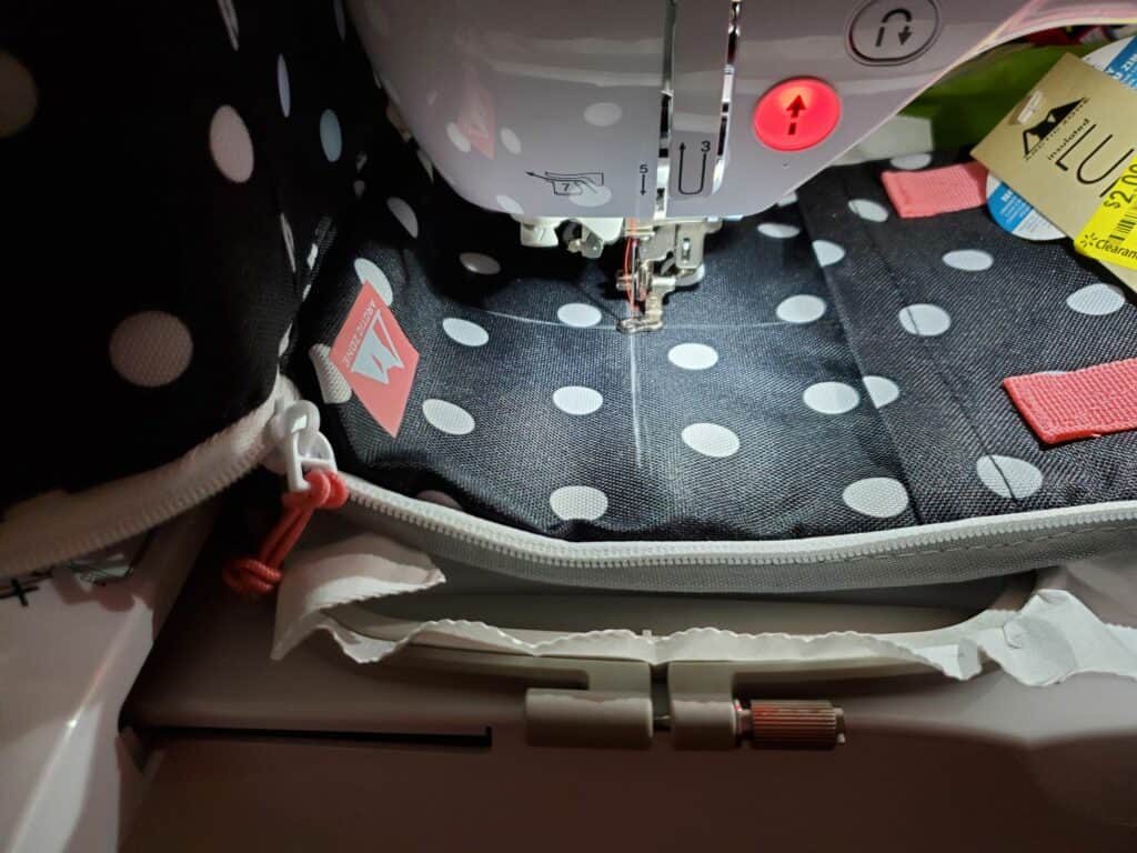 line up the floated lunch box with the embroidery machine