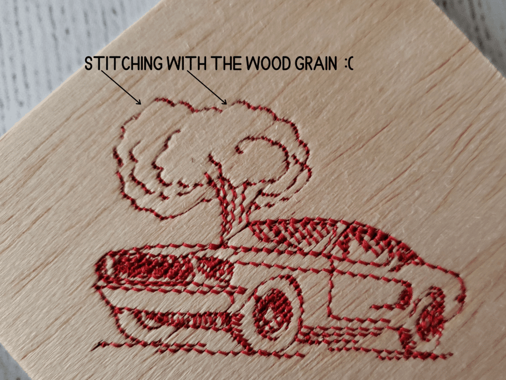 Stitching right on the wood grain = _(