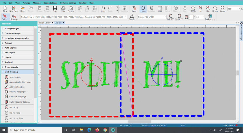 splitting designs for 4x4 hoop