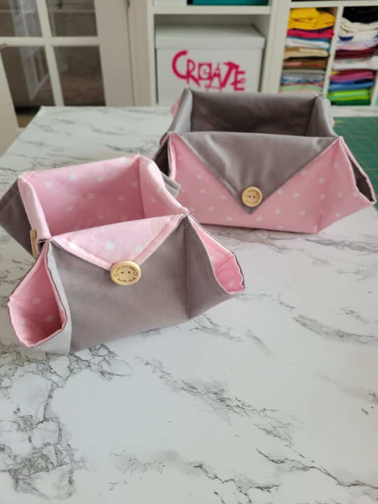 fabric baskets I made from the sew what box