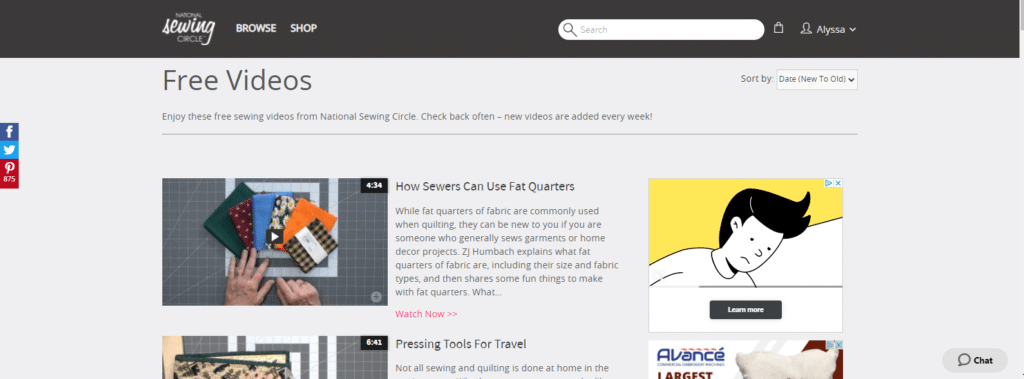 free national sewing circle videos