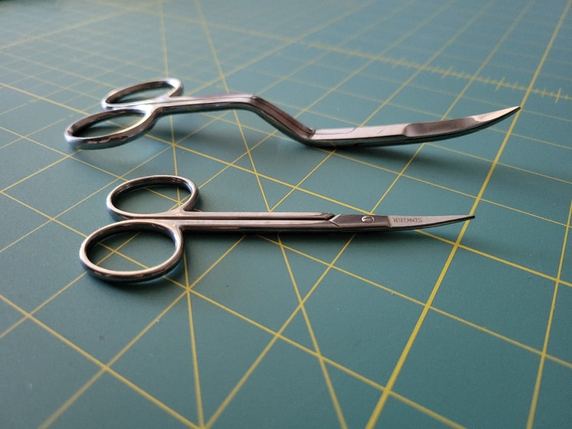 curved vs. double-curved embroidery scissors