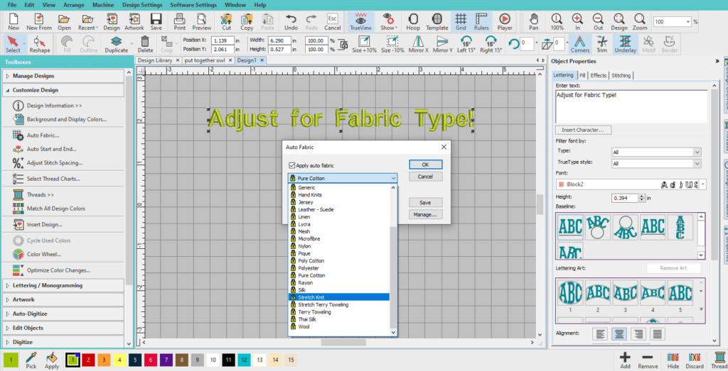 adjust design properties in software