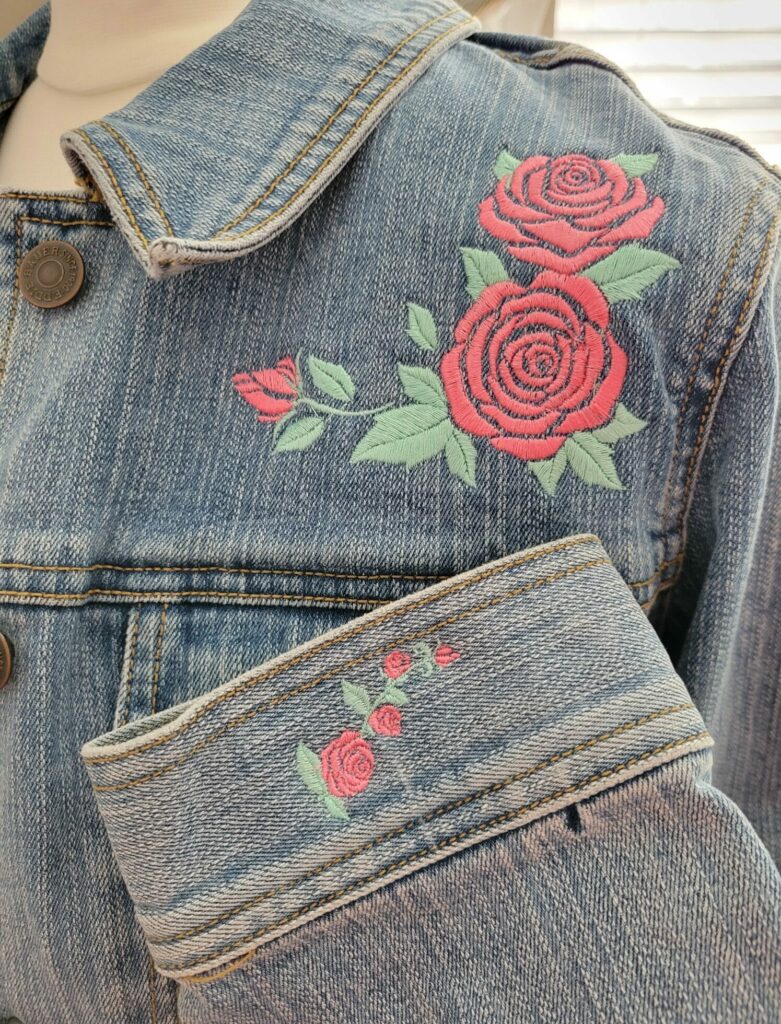 adding embroidery to jeans jacket cuff