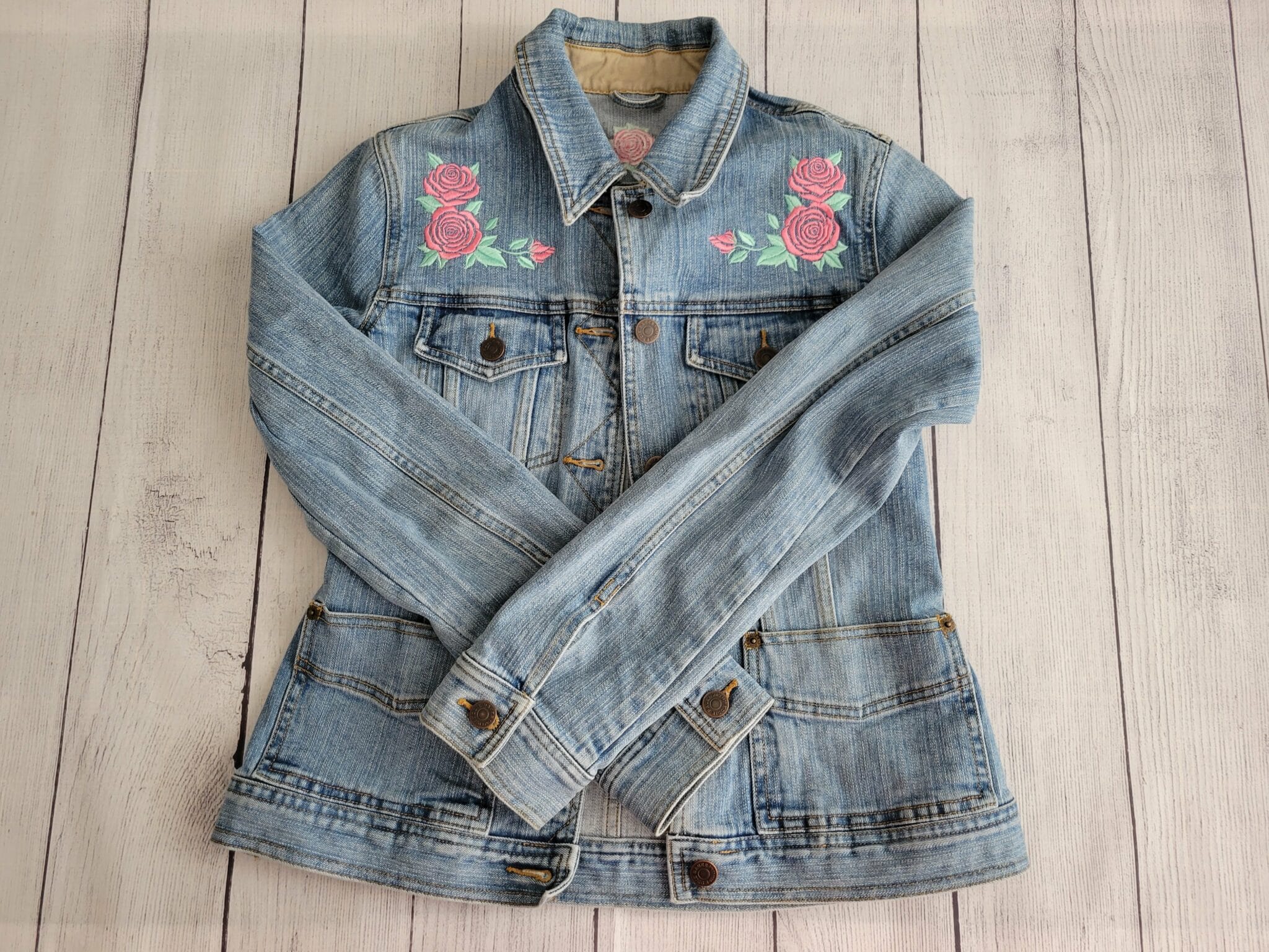 front yoke embroidered on denim jacket