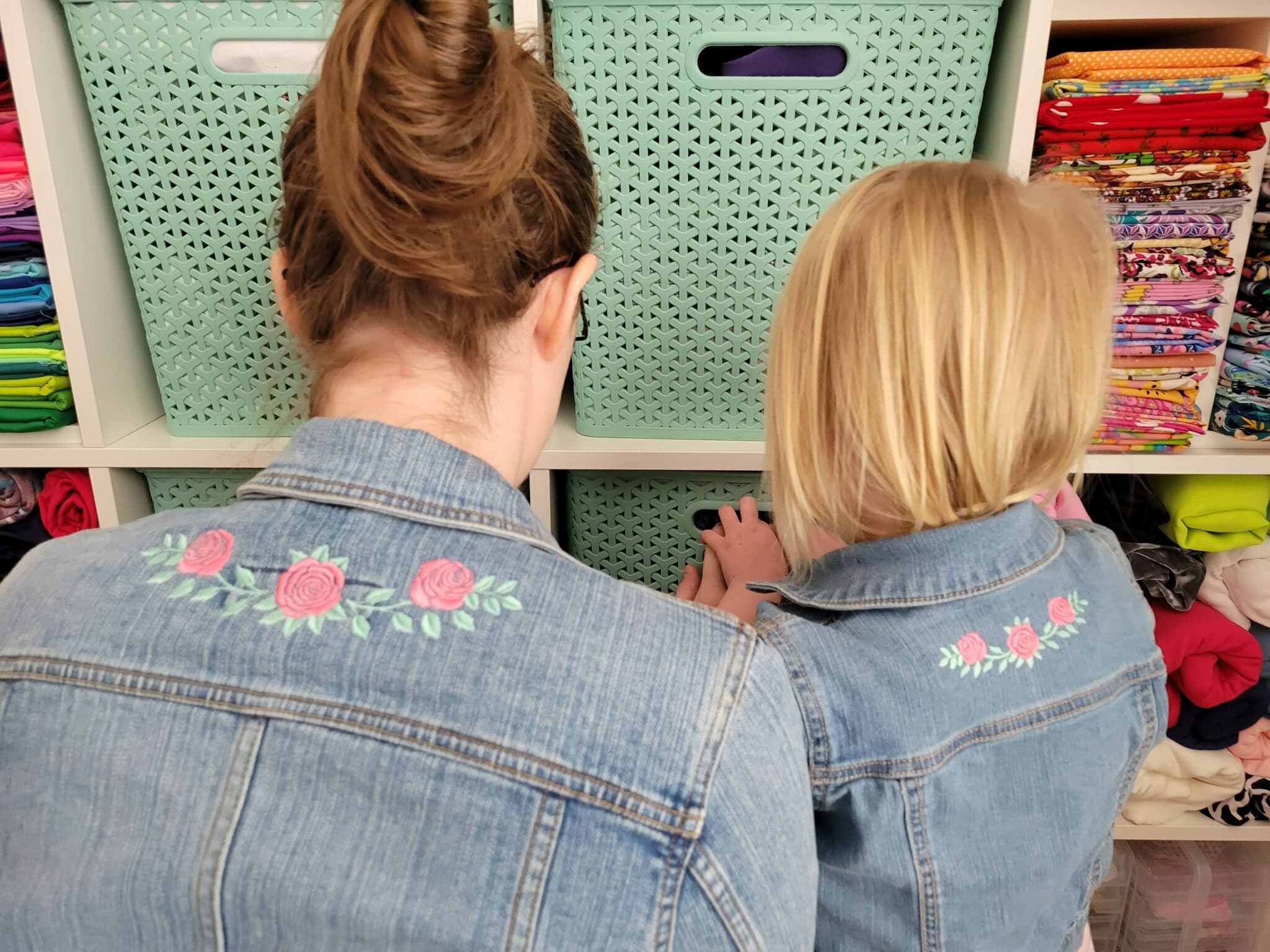 mommy and me denim embroidered jackets