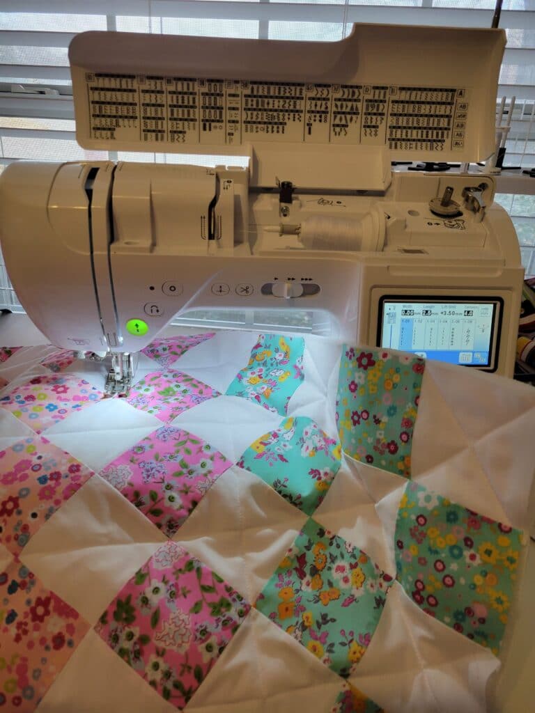 geometric quilt embroidery with a sewing machine