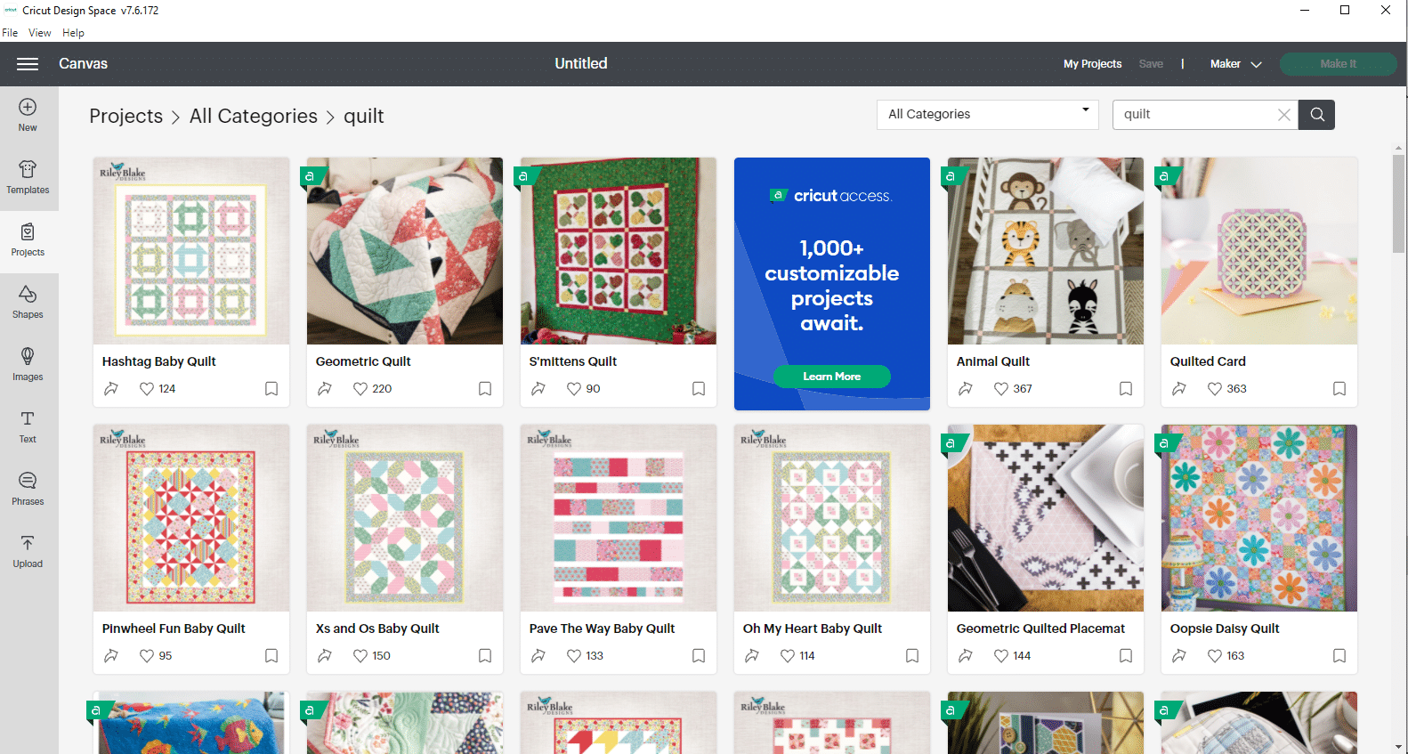 cricut maker quilt patterns in design space