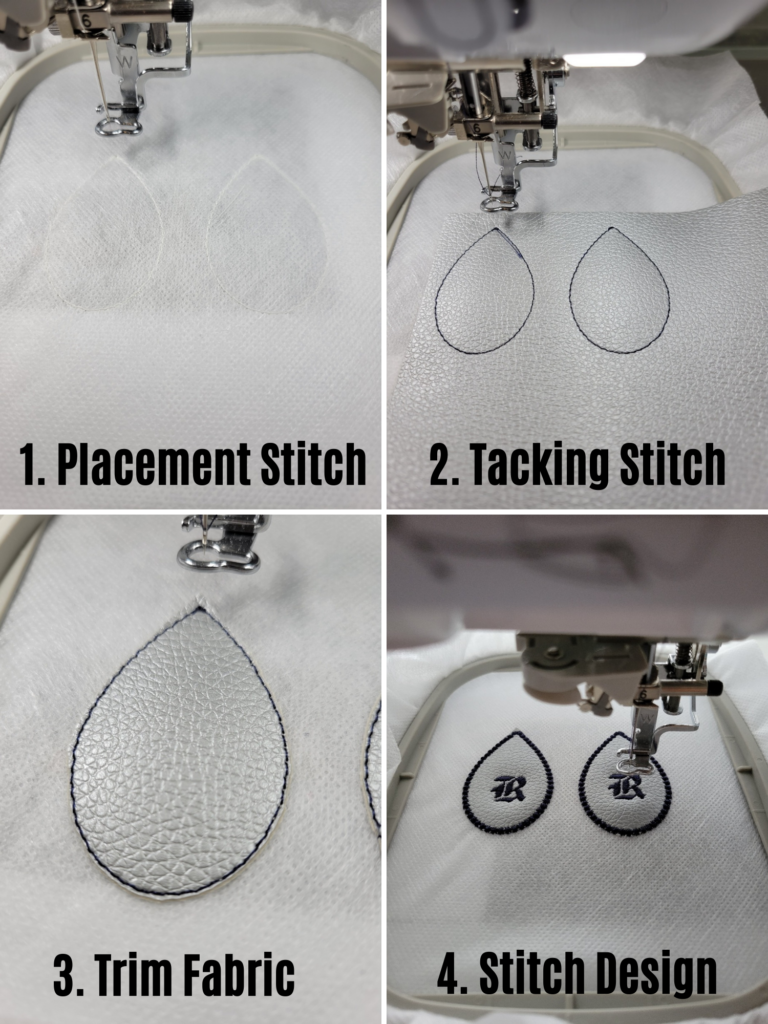 stitching process for creating embroidered leather earrings