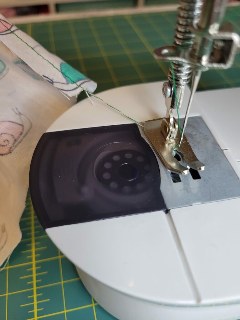 ending a seam on a mini sewing machine