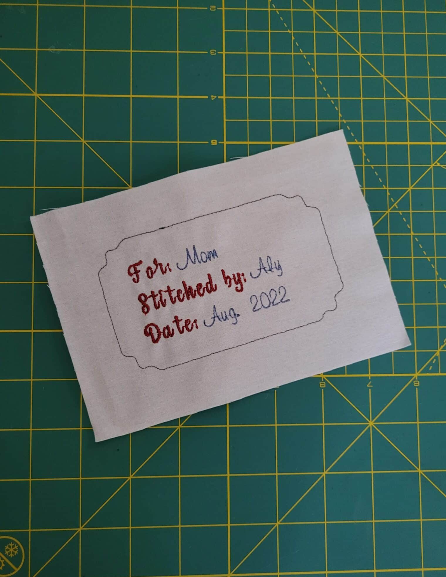 my finished embroidered quilt label