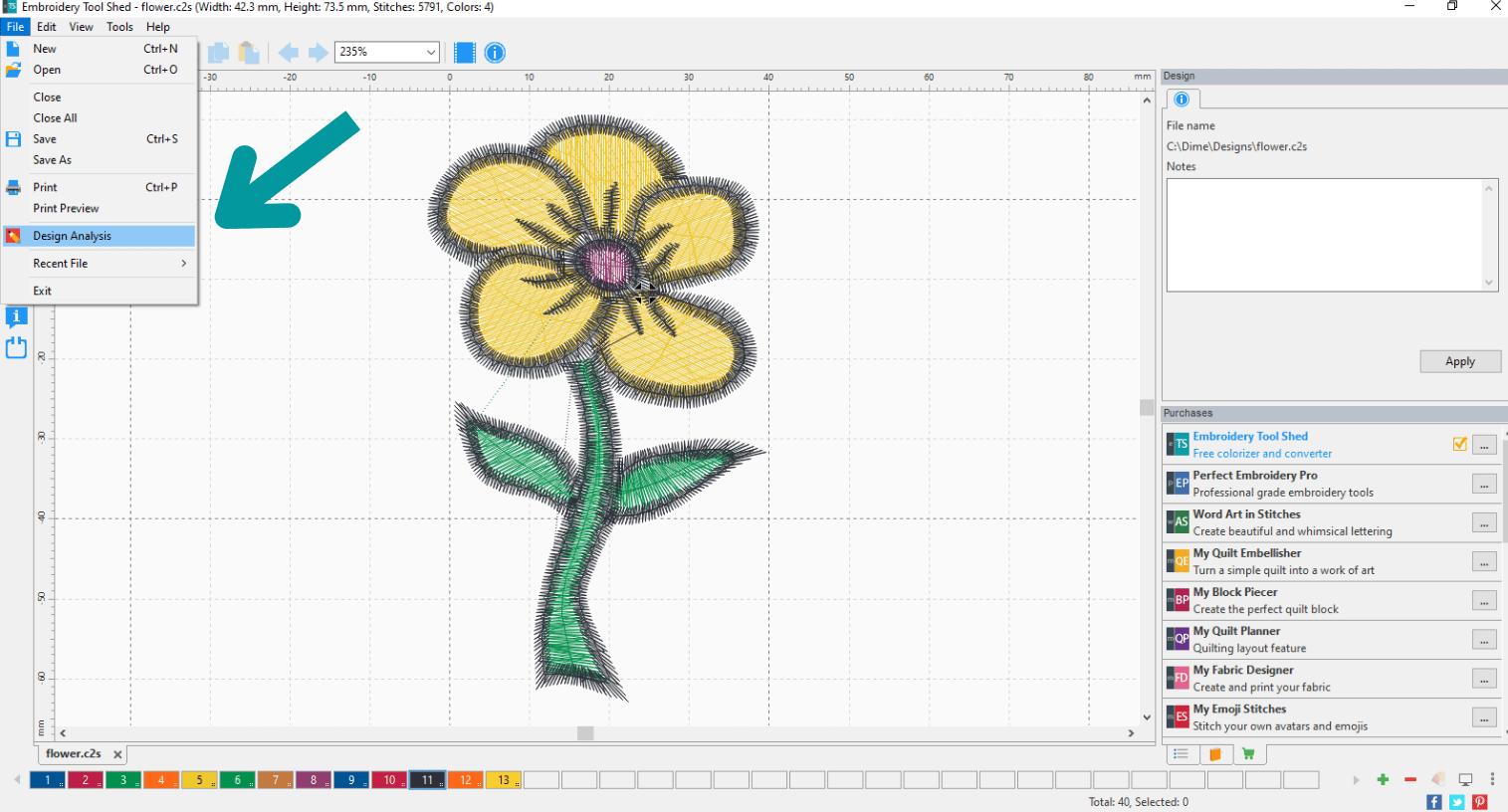 click design analysis in embroidery toolshed