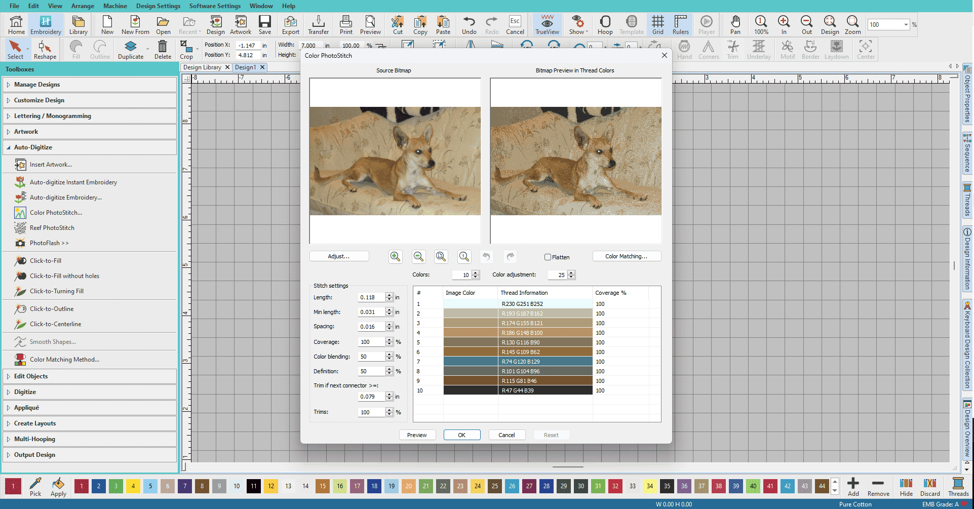 click Photo Stitch and set parameters