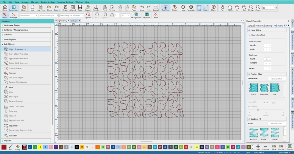 four quilting designs paired together in software