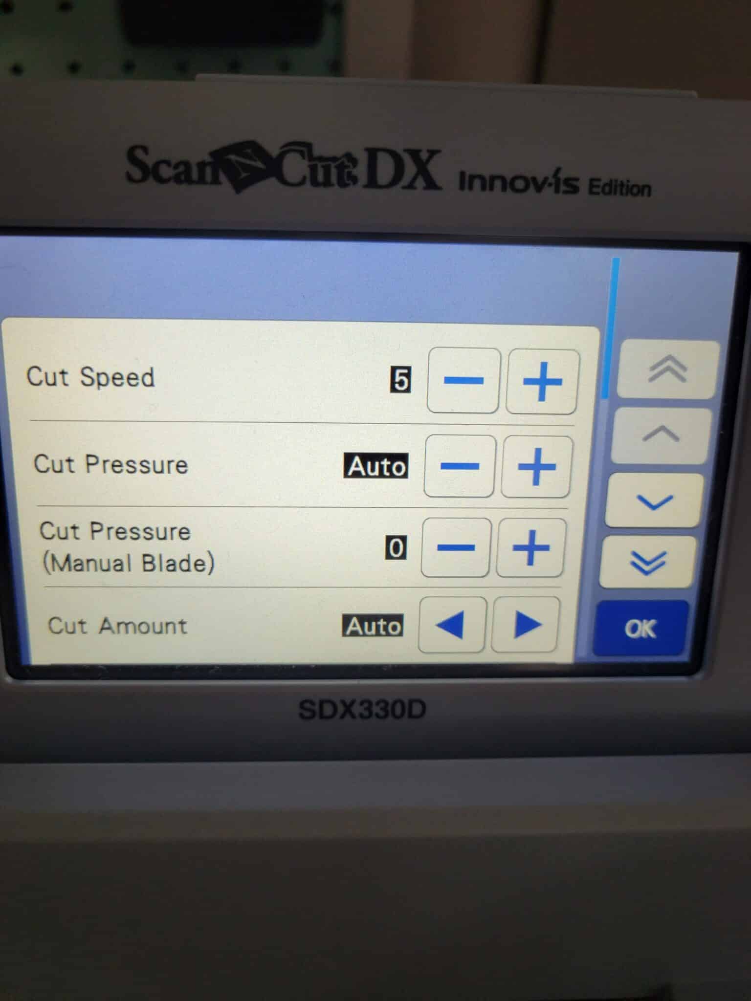 Scanncut settings for cutting backed fabric