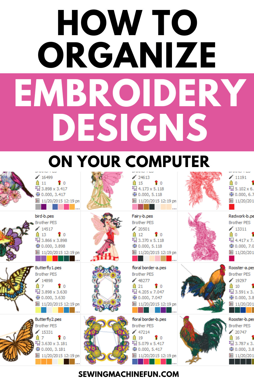 how to organize embroidery designs